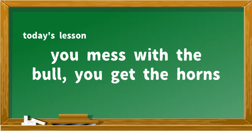 「you mess with the bull, you get the horns」の意味と使い方を解説