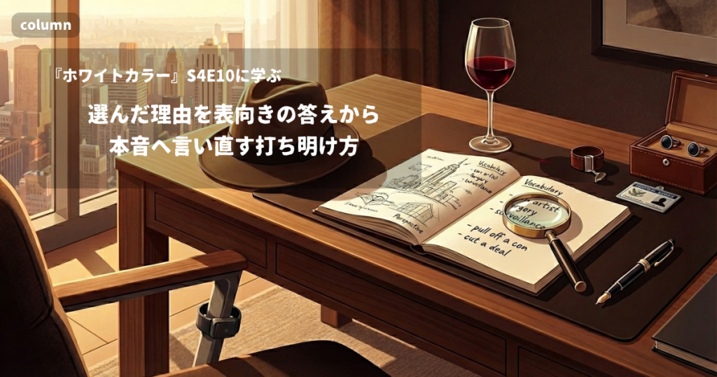 『White Collar』コラム: 「That's why I took your deal.」に見る、選んだ理由を表向きの答えから本音へ言い直す打ち明け方｜『ホワイトカラー』S04E10で学ぶ英会話